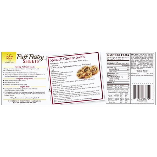 Pepperidge Farm Puff Pastry Frozen Pastry Dough Sheets, 2-Count, 17.3 oz.  Box 
