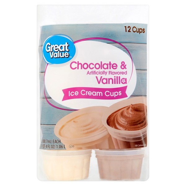 Great Value Chocolate & Vanilla Ice Cream Cups, 3 fl oz, 12 Count