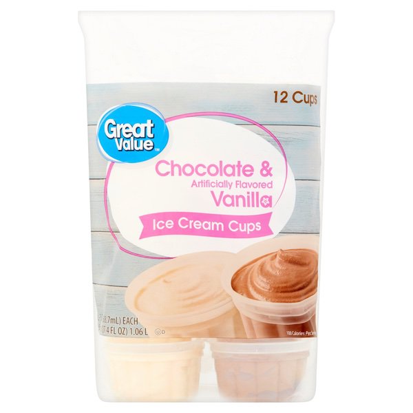 Great Value Chocolate & Vanilla Ice Cream Cups, 3 fl oz, 12 Count